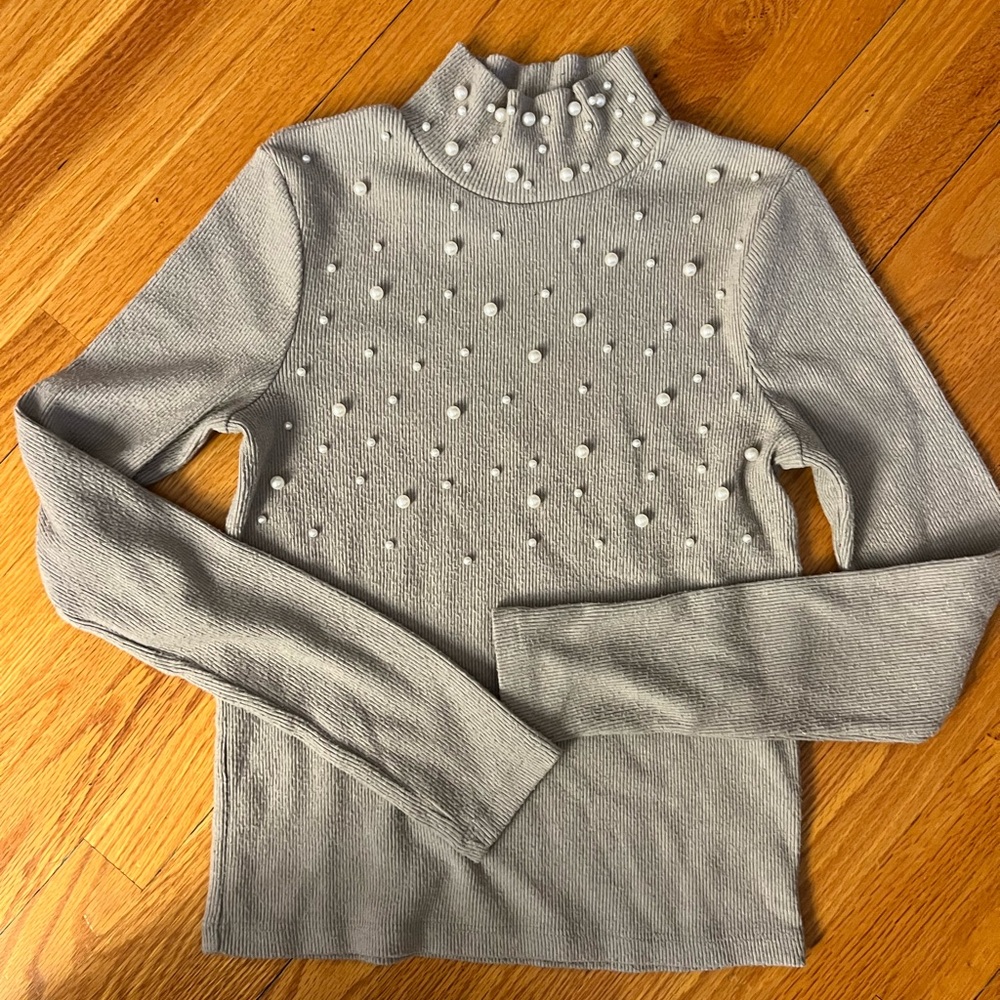 Zara Gray Long Sleeve Top with Textured Details